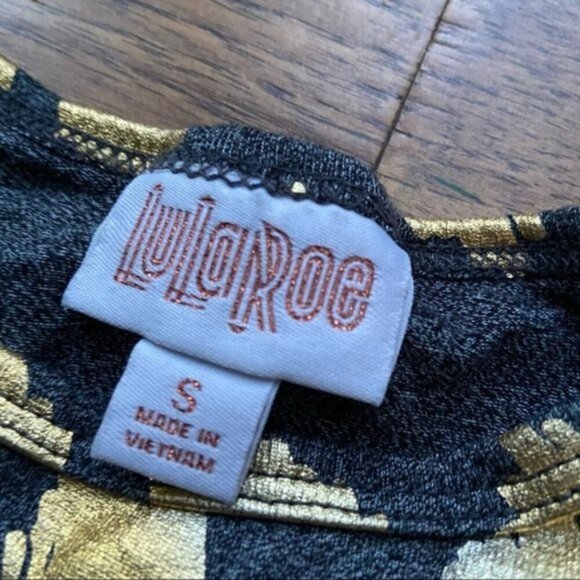 Lularoa small metallic Carly dress gray and metallic gold - Picture 6 of 9